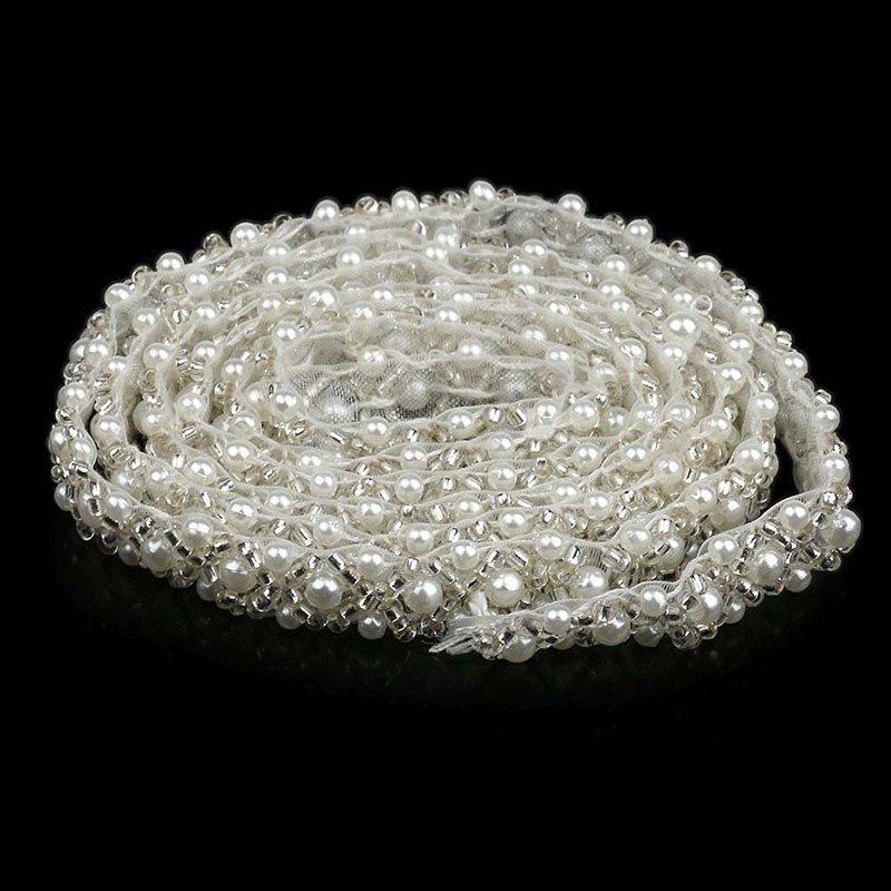 ULTNICE Rhinestone Pearl Ribbon Collar Appliqué Wedding Dress DIY Sewing