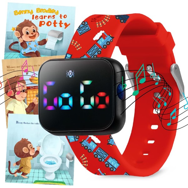 Potty Training Watch for Kids V2 – A Water Resistant Potty Reminder Device for Boys & Girls to Train Your Toddler with Fun/Musical & Vibration Interval Reminder with Potty Training eBook (Trains)