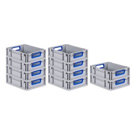 PROREGAL SuperSparSet 10 x Eurobox NextGen Colour, H x W x D 12 x 30 x 40 cm, 11 Litres, Blue Open Handles, Smooth Base, Euro Container, Transport Box, Stacking Container