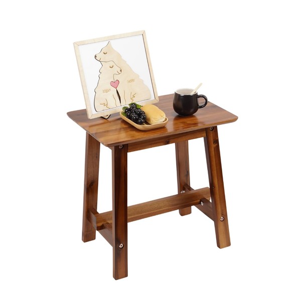 Nabytok Rectangular Acacia Wood Stool, Small Bench Seat, 17 Inch