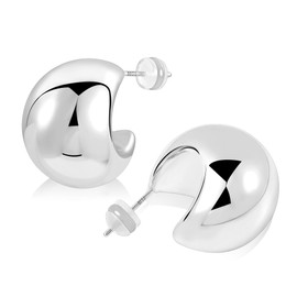 BOUTIQUELOVIN 14K Dupes Earrings Gold Silver Hoop Earrings Women's Wide Earrings Gold Silver Gift for Women Girlfriend Mum Girls, Sterling Silver, No Gemstone