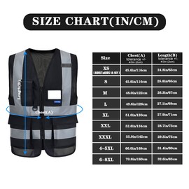 A-SAFETY 7 Pockets Hi Viz Zipper Front Working Safety Vest with Reflective Strips, Multiple Colors Available, Black M