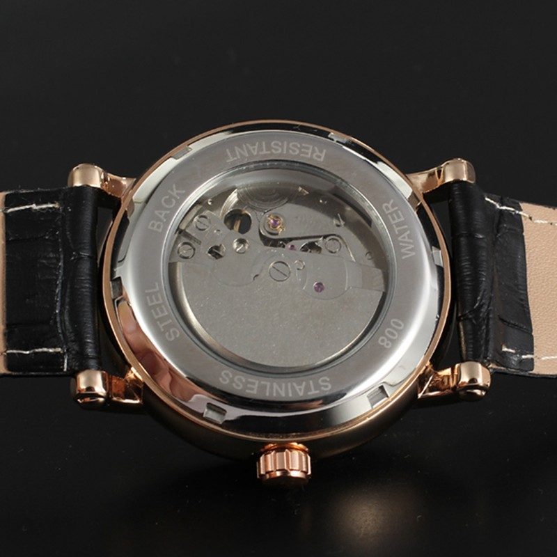 FORSINING Male Automatic Watch PU Leather Strap Analog Wristwatch(White Rose