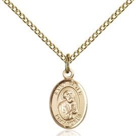 Bonyak Jewelry Saint Medal Collection Gold Filled St. Peter The Apostle Pendant 1/2 x 1/4 inches with Gold Filled Lite Curb Chain