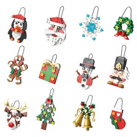 Christmas Ornaments Building Blocks Set,12 PCS Christmas Ornaments Building Kit, Santa, Snowman, Reindeer, Christmas Tree, Snowflake, Stocking, Stocking Stuffers Decor Toys Gifts for Boys Girls Kids