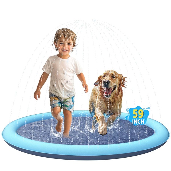 YBYZNOI Splash Pad for Kids and Dog, 59" Non-Slip Dog