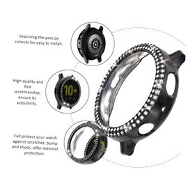 jojofuny Watch Protective Case Diamond Plating Full Coverage Frame Screen Protector for Watch Active Stylish Bumper Cover Black Easy Installation Scratch Shock Resistant