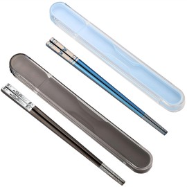 Metal Chopsticks Reusable With Case Stainless Steel Chopsticks Portable(2PC Blue Eagle Black Phoenix)