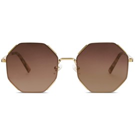 SOJOS Sunglasses for Women Men Classic Retro Polygon Shades UV400 SJ1128,Gold/Brown