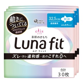 Ellis Mochi Luna Fit with Feathers, 12.8 inches (32.5 cm), Day and Night Use, 30 Sheets (10 Sheets x 3 Packs) [Bulk Purchase]