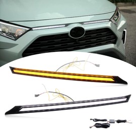 BINGIGOO 2PCS Grille Lights LED Bar Front Sequential Switchback LED Daytime Running Lights Compatible with Toyota RAV4 2019-2023 Sequential Amber Turn Signal light (Clear)