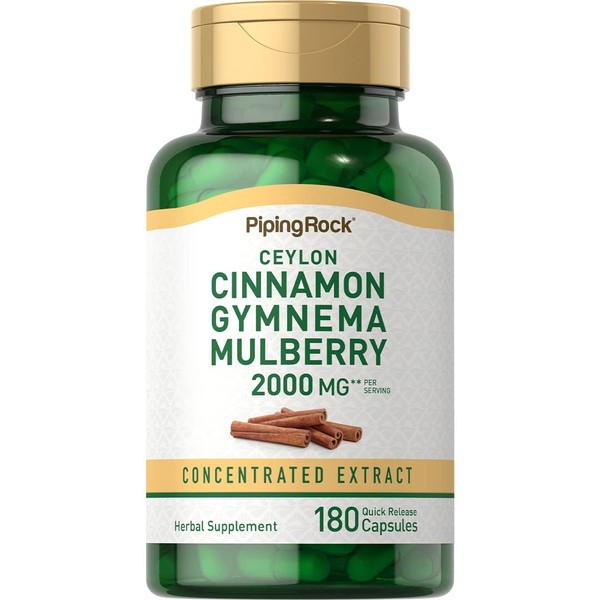 Piping Rock Ceylon Cinnamon Gymnema Mulberry Complex | 2000mg | 180 Capsules | Herbal Supplement | Concentrated Extract | Non-GMO, Gluten Free