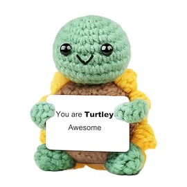 XcnPer Positive Turtle Crochet Animals, Crochet Animals Handmade Emotional Support Turtle, Motivational Desk Decor, for Young Adults with Encourage Card