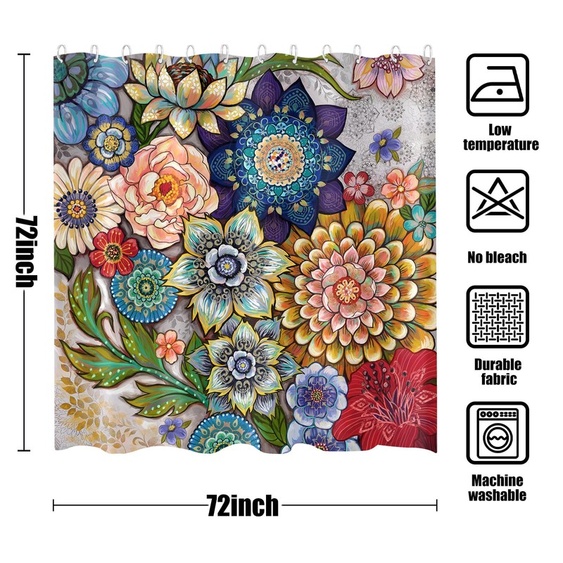 Neasow Boho Floral Shower Curtains for Bathroom, Bright Fabric Blossom