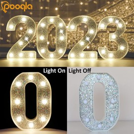 Pooqla Marquee Numbers Lights, Light up Silver Numbers, Glitter Numbers Night Light Battery Powered for Christmas Wedding Home Bar Birthday Party Decoration, Silver Number 3