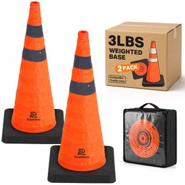 RoadHero 28 Inch 2 Pack Collapsible Traffic Cones with Weighted Base,Orange