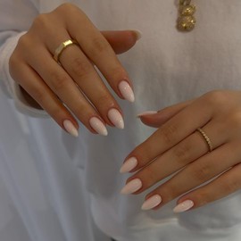 KQueenest White Press on Nails Short Almond - 30 Pcs Reusable Fake Nails Glue on, Thick Natural Fit Acrylic Nails, Salon Quality Stick on Nails for Women, No Damage Easy Soild Color False Nails