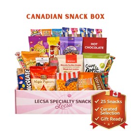 Canadian Snack Care Package - Variety Pack of Treats for Kids and Adults - Snack Box with Cookies, Toffee, Sour Candy, Wine gums, Crackers, and Many More, – Gift Basket of Delicious Sweets by Lecsa Specialty Snacks (Products may vary due to availability - 25 Count)