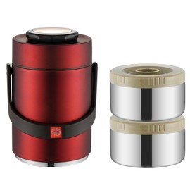 Insulated Food Jar,1.5L Stainless Steel Bento Lunch Box,2-Tier Stackable Food Thermos Jar,Insulated lunch Containers for Hot Food,Leakproof Portable Food Container for Office Picnic Travel(Red)