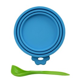 6 Pack Pet Can Lids For Tins, Sky Blue Silicone Can Covers for Tins, Reusable Tin Lids for Dog Food for Dog and Cat, Tin Covers for Dog Food Fits Standard Size Cans Bring 1 Green Spoon
