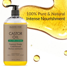Majestic Pure Castor Oil | Hexane Free & 100% Pure | Cold Pressed | Stimulate Growth for Hair, Eyelashes, Eyebrows, Nails | Moisturizing & Nourishing | Body, Hair & Carrier Oil | 16 fl oz