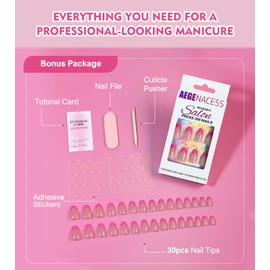Aegenacess Press On Nails Short - Press on Nails Almond Short Stick On Nails in 15 Sizes, 30Pcs Fake Nail Kit for Women