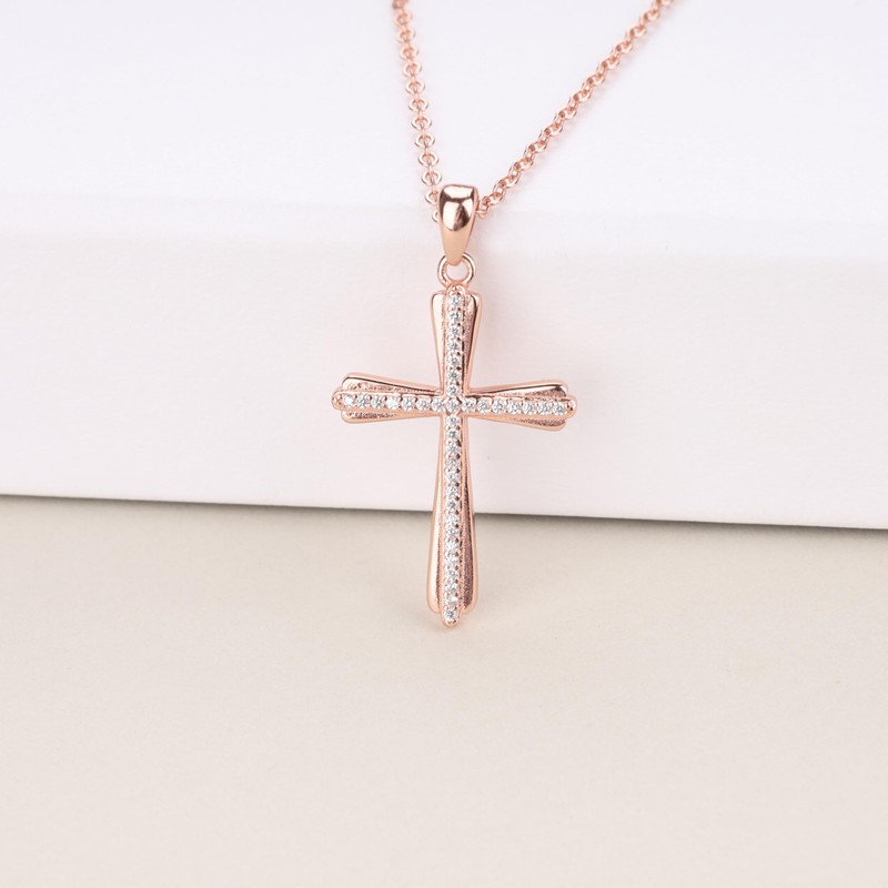GAVU Brass Rose Gold Dainty Cross Necklace for Women, Dainty