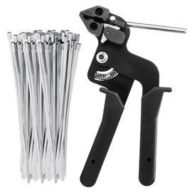 BYZESTY Cable Tie Tool, Pack of 100 Stainless Steel Cable Ties with Cable Tie Gun, Cable Tie Pliers for Locking and Cutting, 200 mm x 4.6 mm