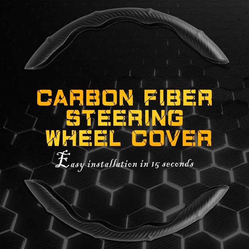 KEEPDSGN 15''Carbon Fiber Leather Car Steering Wheel Cover Non-Slip For
