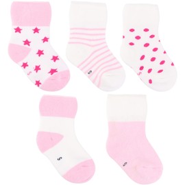 ANIMQUE Children's Baby Socks 0-10 Years Boys Girls Daily Basic Cotton Crew Socks Pack of 5 Student Casual Breathable Comfortable, 5 Pairs Winter Thick Pink