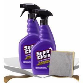 Super Clean Citrus Scent Cleaner and Degreaser Spray 32 oz Bundle with Microfiber Cloth - Heavy Duty Degreaser for Kitchen, Oil, Grime, and Dirt Removal - (3 Items)