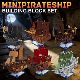 YCJZXMS 6-in-1 Pirate Ship Building Blocks Set, Mini Brick Pirate Ship Model Kit, Detailed Ship Collection for Display, Creative Hobby Building Set, Gift for Teens & Adults 14+