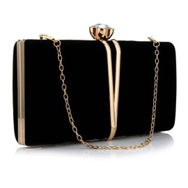 Gelory Clutch Bags for Women: Vintage Evening Bag Diamond Handbag Suede Velvet Purse Clutch Purse with Detachable Chain for Wedding Bridal Prom Cocktail Party Ladies Evening Handbag(Black)