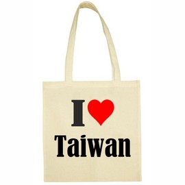 I Love Taiwan Shopping Bag School Bags Gym Bag 38 x 42 cm in Pink White Beige Red Blue Green Grey Yellow
