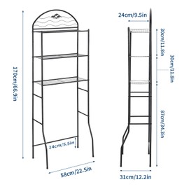 GarveeHome Over The Toilet Storage Shelves, 3 Tier Bathroom Organizer Racks Over Toilet, Narrow Above Toilet Shelves, Freestanding Towel Racks for Apartments, Restrooms, Black