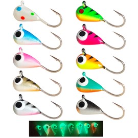 Skipaelf 10pcs Tungsten Ice Fishing Jigs UV Glow in Dark Ice Fishing Lures Sensitive Tungsten Tear Drop Ice Fishing Jig Head for Crappie Panfish Walleye 4mm