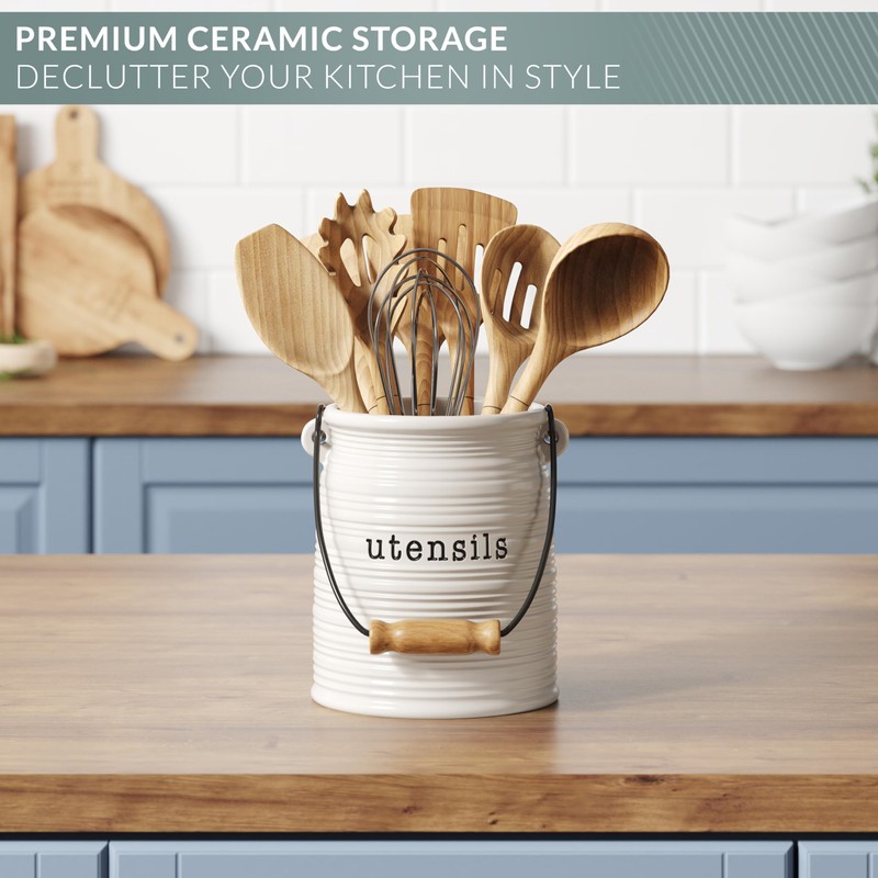 Barnyard Designs Ceramic Farmhouse Kitchen Utensil Holder for Countertop, Decorative