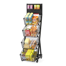 lesolar Retail Snack Display Rack, 4 Tier Chip Display Rack with Lockable Wheels and Hooks, Rolling Candy Cart Large Capacity, Snack Organizer Stand for Supermarket Vendors Store