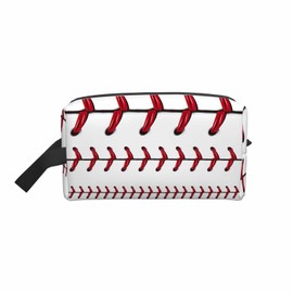 Mxocom Softball Small Makeup Bag for Purse Baseball Red Lace Over White Background Travel Cosmetic Bag Makeup Pouch Portable Versatile Zipper Pouch for Women