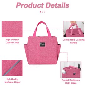 Aiuuee Cool Bag for Men and Women, Leak-proof Lunch Bag, Insulated Bag, Reusable Picnic Bag, Portable Thermal Bag for Office, Travel, Picnic (Pink)