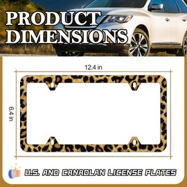 LIN KANG Brown Leopard Print License Plate Frame Cheetah Leopard Print License Plate Holder Stainless Steel Auto Parts Rust-Proof Waterproof Car Decorative Tag Frame for Standard US 12x6 Inch