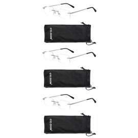 EYE ZOOM 3 Pack Classic Rectangluar Metal Frame Rimless Reading Glasses for Men and Women (Silver +1.50)