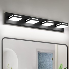 Donrao 30-Inch 4-Light LED Modern Black Bathroom Vanity Light Fixtures Over Mirror, Bathroom Lighting Fixtures with Cool White 6000K, Vanity Wall Lights for Bath Restroom Powder Room
