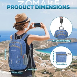 ZOMAKE Bag Foldable Rucksack Small - Day Backpack for Women Men,Lightweight Rucksack for Walking Hiking and Skiing(Dark Blue)