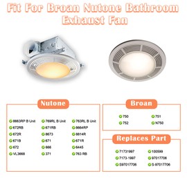 8663RP B Unit, 8664RP, 672RB Fan for Broan Nutone 763RL, 671RB, 672R, 8673, 8814R, 671, 671R, 672, 750, 751, 752, S97017706 Ventilation Fan Motor Assembly Replacement, Upgrade 71731997 Motor, 100CFM.