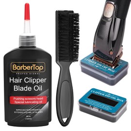 Premium hair clipper lubricating oil for hair clippers with oil box and clipper brush