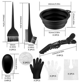 Hair Dye Brush Set, 18 Pieces Hair Dyeing Accessories, Hair Dyeing Tool with Brush Comb, Colouring Brush, Hair Dye Bowl, Ear Cover, Hairpins, Gloves, for Salon DIY Hair Dyeing Kit