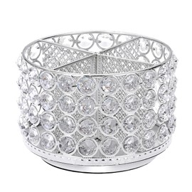 BTSKY Crystal 360 Degree Rotating Desk Organizer Decorative Storage Box with 4 Compartments, Glitter Metal Makeup Brush Holder Elegant Storage Caddy Home Decor Gift for Women, Round-4 Slots Gold