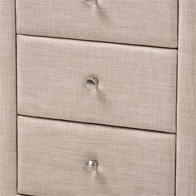 Baxton Studio Tessa 3 Drawer Fabric Upholstered Nightstand in Beige