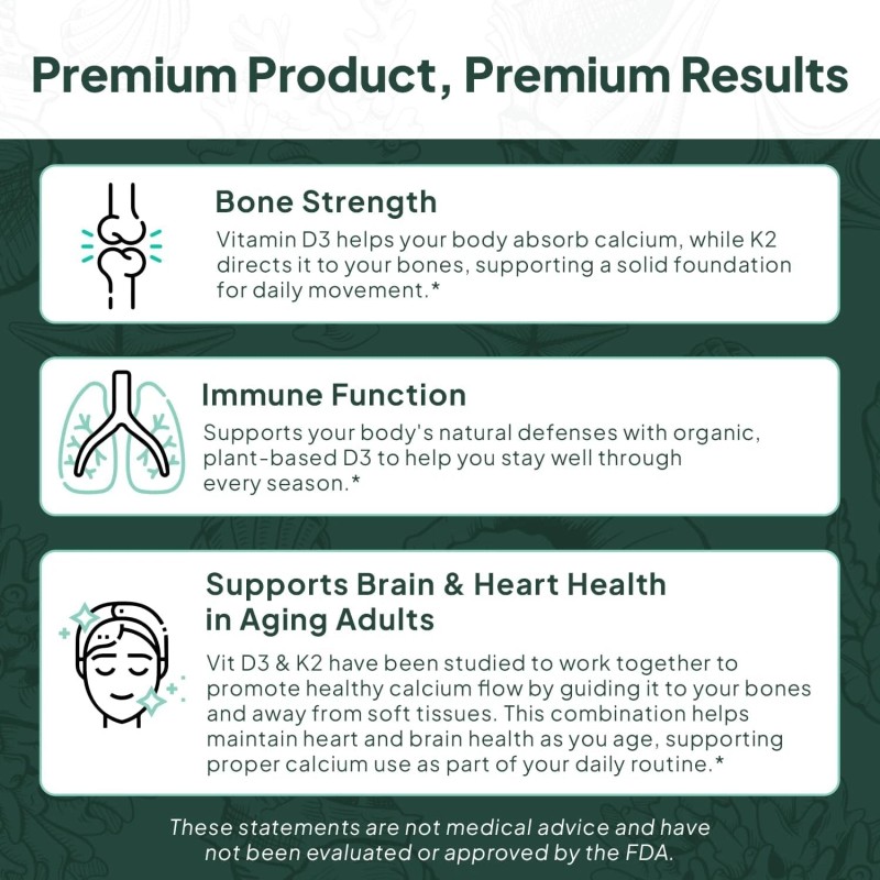 Organics Ocean Better D3 + K2-100% Organic VIT D3 and